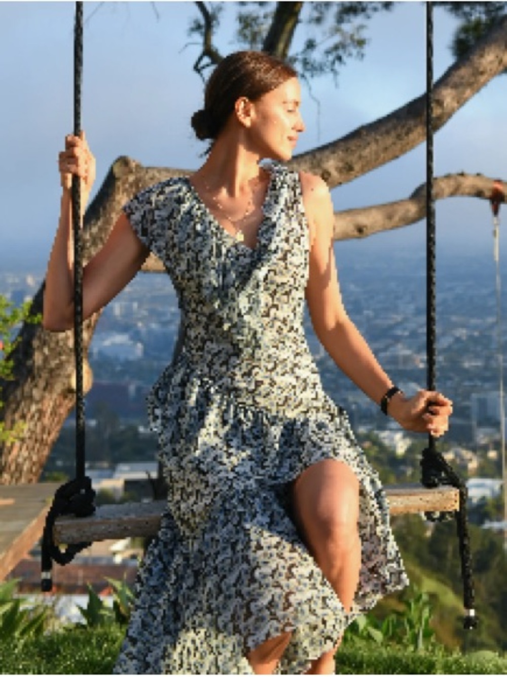 H&M Conscious Flounced Dress Floral Feminine Lightweight Chiffon Midi Size 4